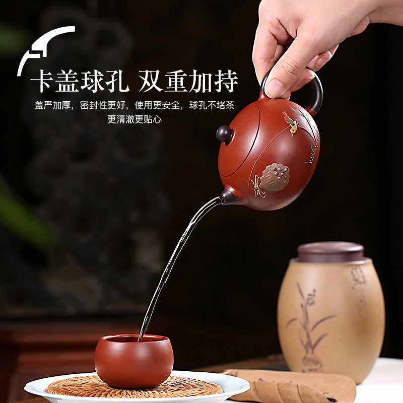 Zilai Shun Purple clay pot Yixing famous handmade vermilion clay big red robe ball hole two-color Xi Shi pot 12479