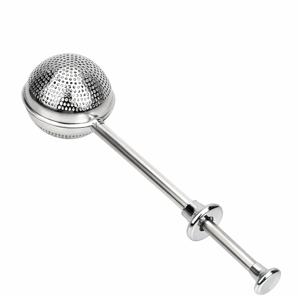 Metallic tea ball on a white background