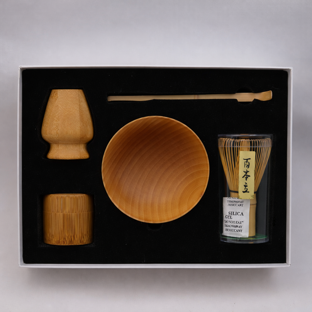 Set of wooden tea-making tools in a box
