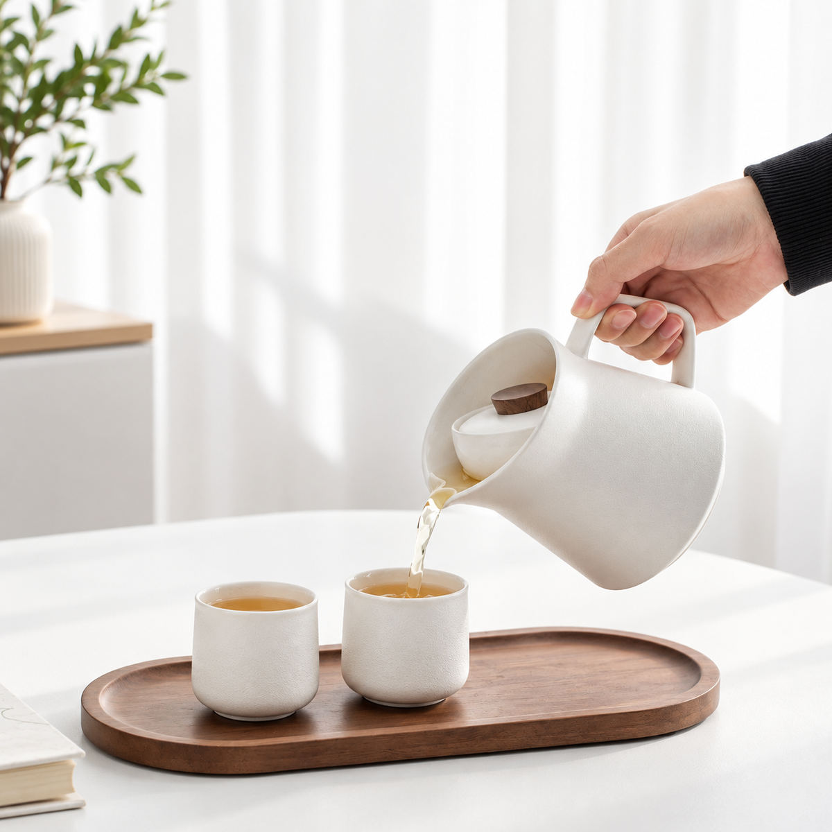Wangshan Rotating Ceramic Tea Pot with Infuser – 400ml