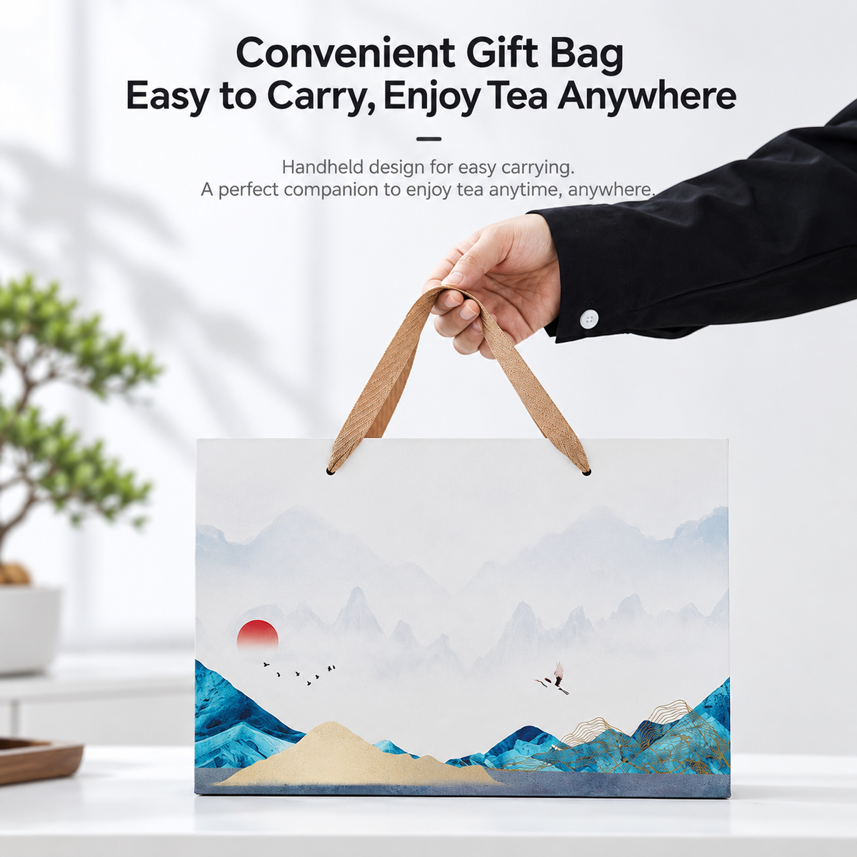 Snow Mountain Ceramic Gongfu Tea Set with 4 Cups & Gift Bag