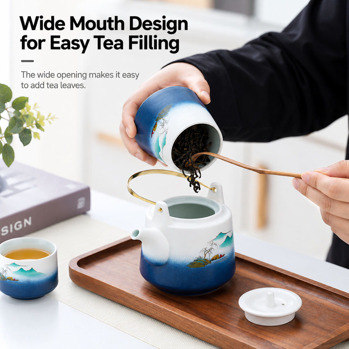 Snow Mountain Ceramic Gongfu Tea Set with 4 Cups & Gift Bag