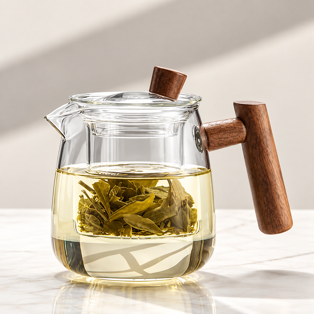 High Borosilicate Glass Teapot with Wooden Handle & Infuser