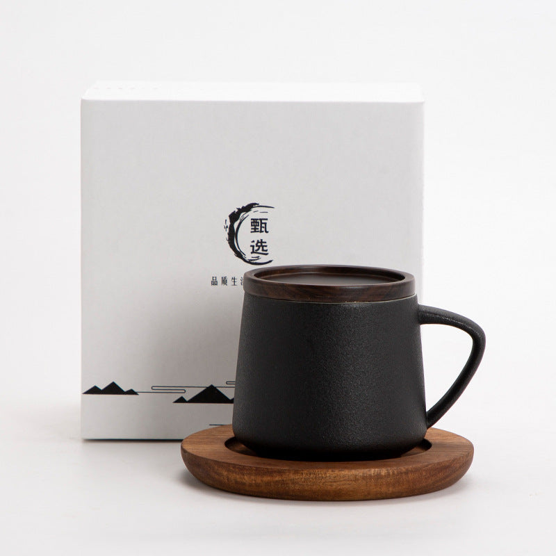 Ceramic Mug with Wooden Lid, Coaster & Gift Box