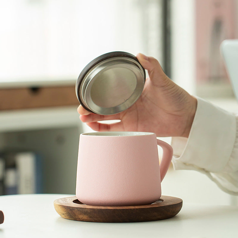 Ceramic Mug with Wooden Lid, Coaster & Gift Box