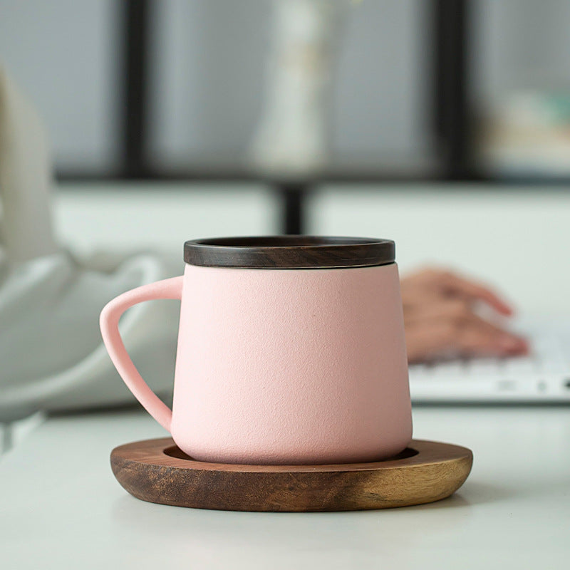 Ceramic Mug with Wooden Lid, Coaster & Gift Box
