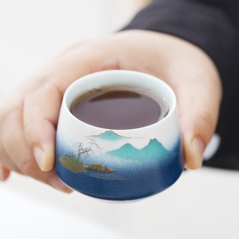 Japanese style landscape far mountain lifting beam pot kung fu tea set one pot four cups of tea can company activity gift tea set