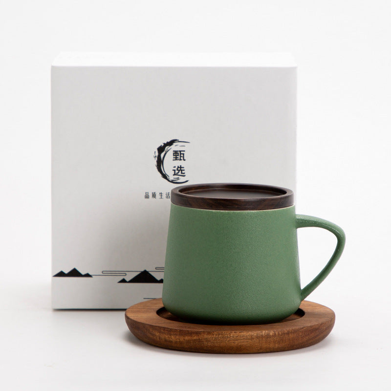 Ceramic Mug with Wooden Lid, Coaster & Gift Box