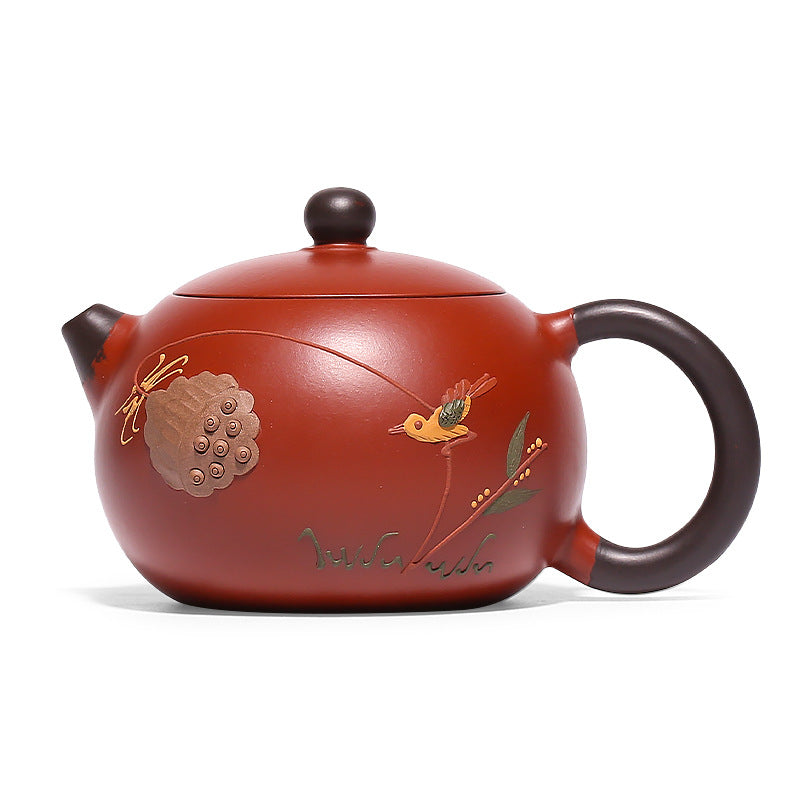 Zilai Shun Purple clay pot Yixing famous handmade vermilion clay big red robe ball hole two-color Xi Shi pot 12479