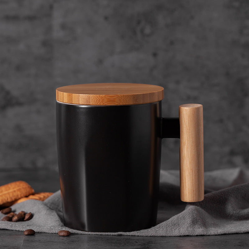 Wooden Handle Ceramic Mug with Bamboo Lid & Gift Box