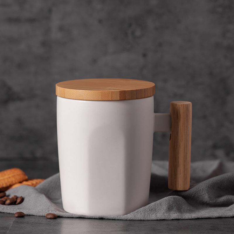 Wooden Handle Ceramic Mug with Bamboo Lid & Gift Box