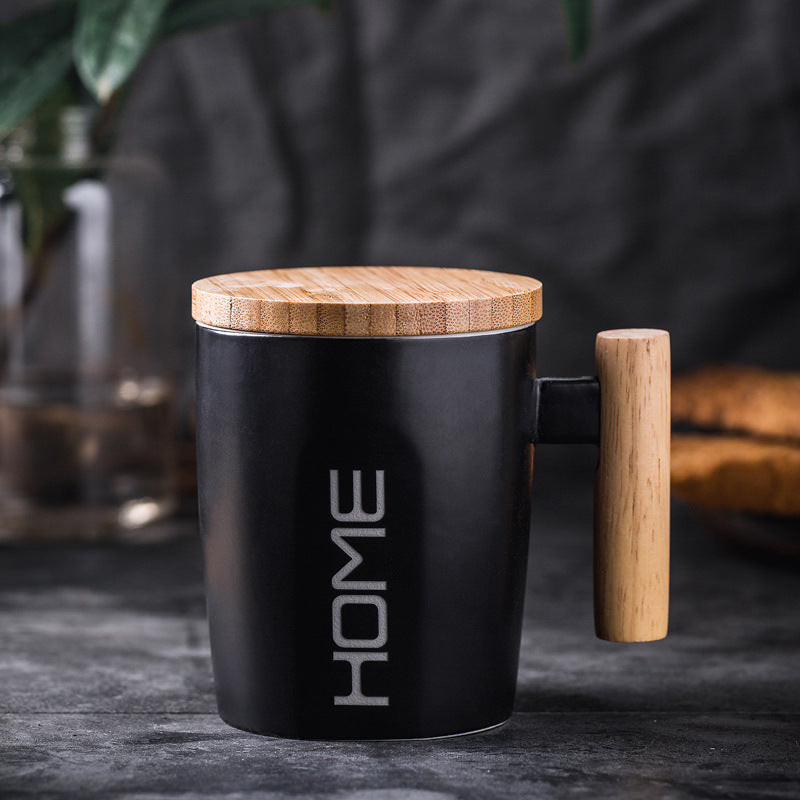 Wooden Handle Ceramic Mug with Bamboo Lid & Gift Box