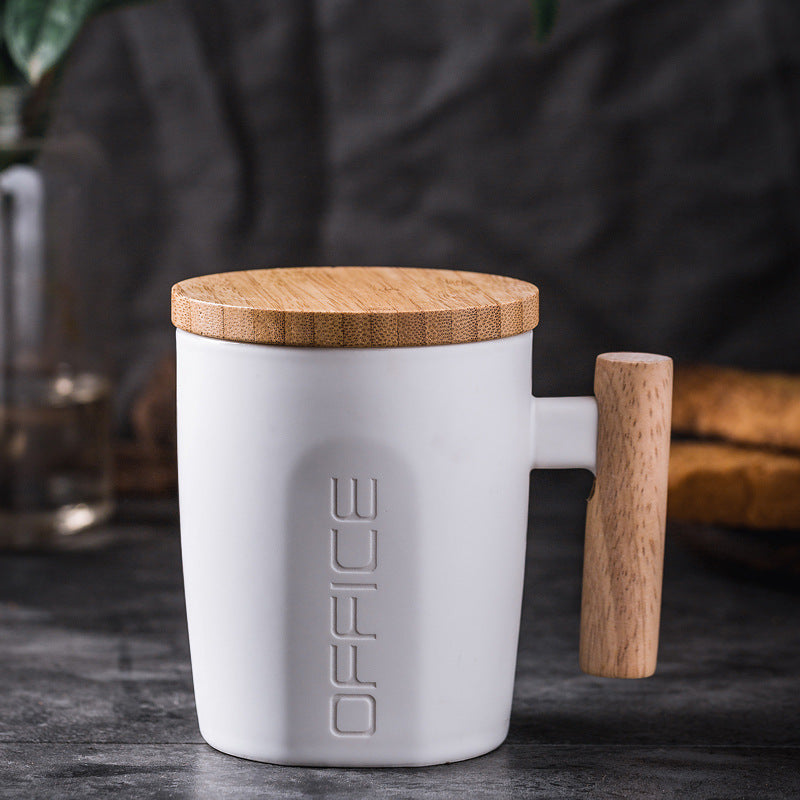 Wooden Handle Ceramic Mug with Bamboo Lid & Gift Box