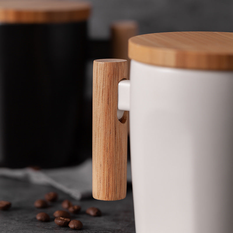 Wooden Handle Ceramic Mug with Bamboo Lid & Gift Box