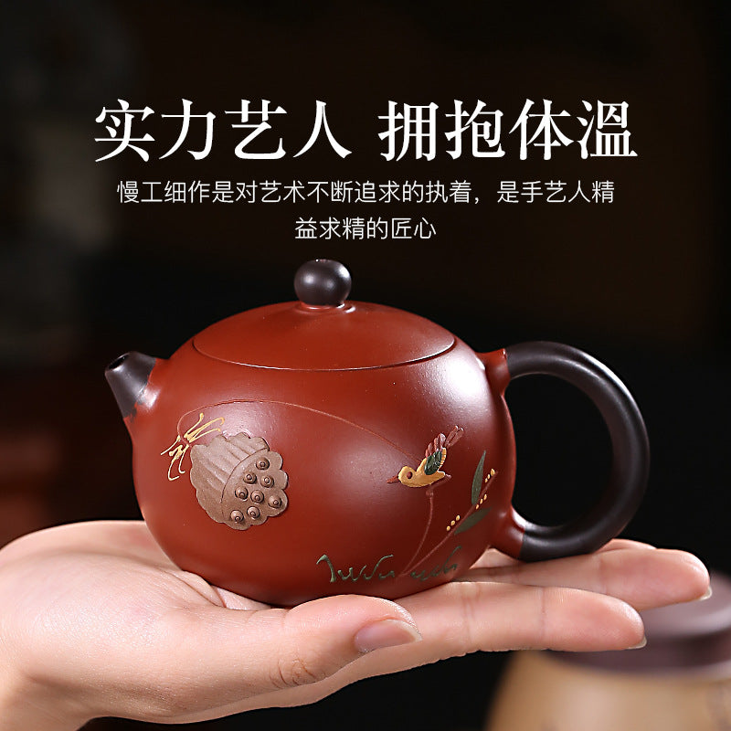 Zilai Shun Purple clay pot Yixing famous handmade vermilion clay big red robe ball hole two-color Xi Shi pot 12479