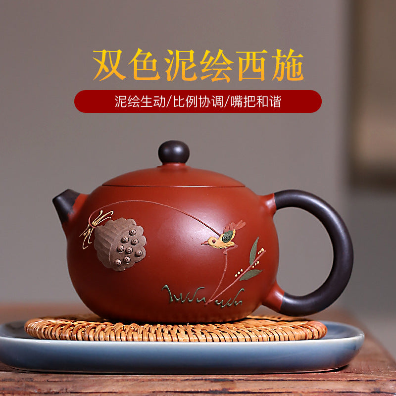 Zilai Shun Purple clay pot Yixing famous handmade vermilion clay big red robe ball hole two-color Xi Shi pot 12479