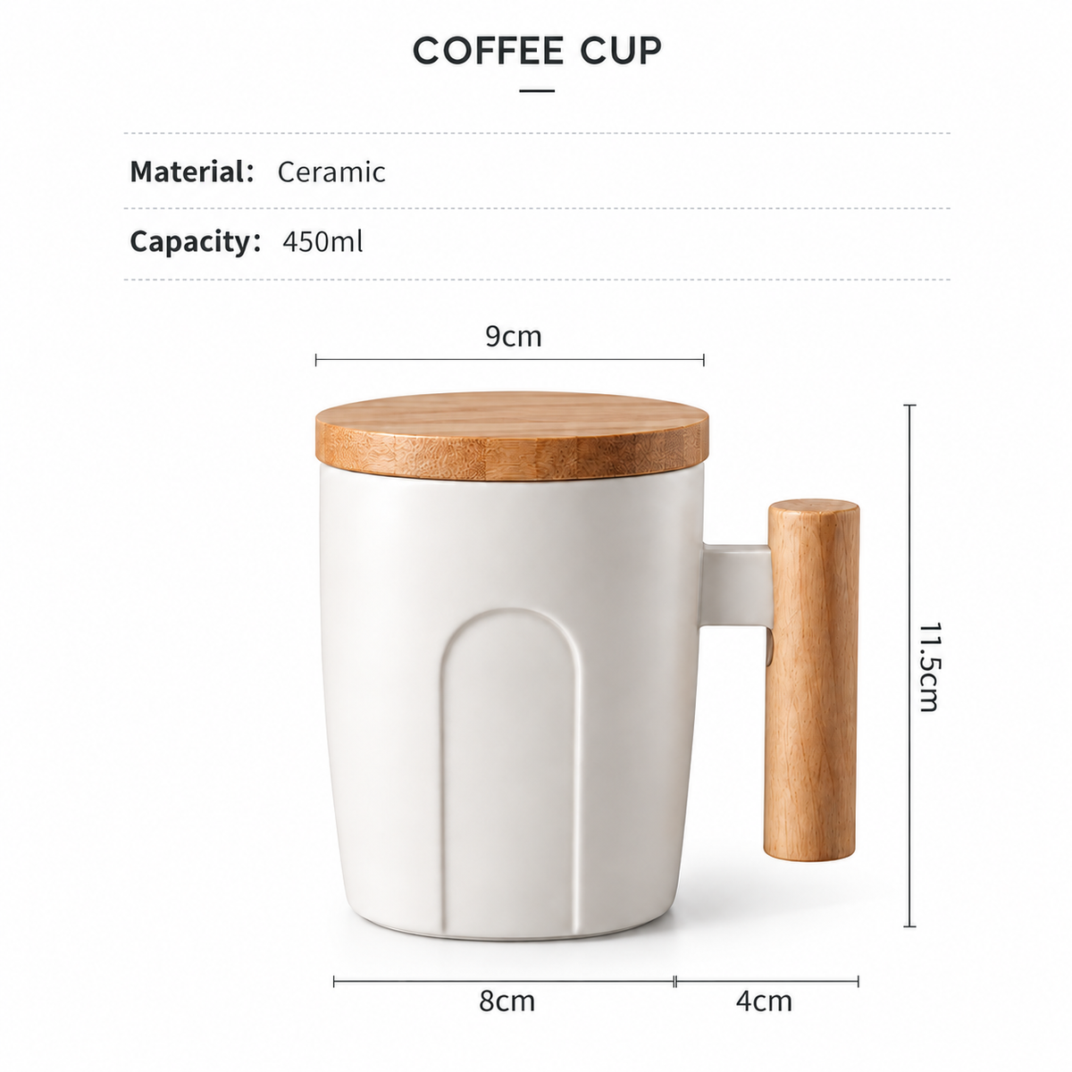 Wooden Handle Ceramic Mug with Bamboo Lid & Gift Box