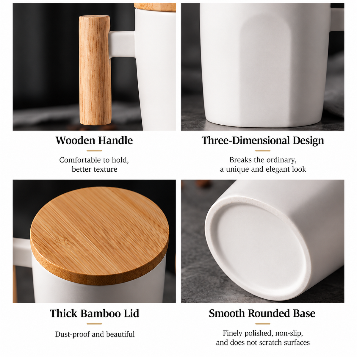 Wooden Handle Ceramic Mug with Bamboo Lid & Gift Box