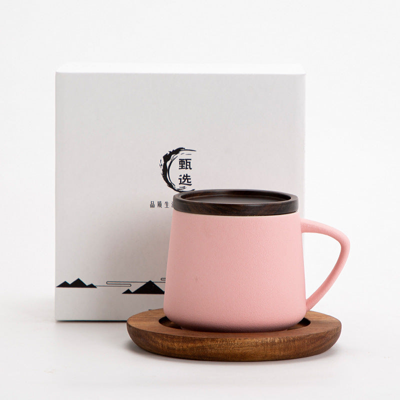 Ceramic Mug with Wooden Lid, Coaster & Gift Box