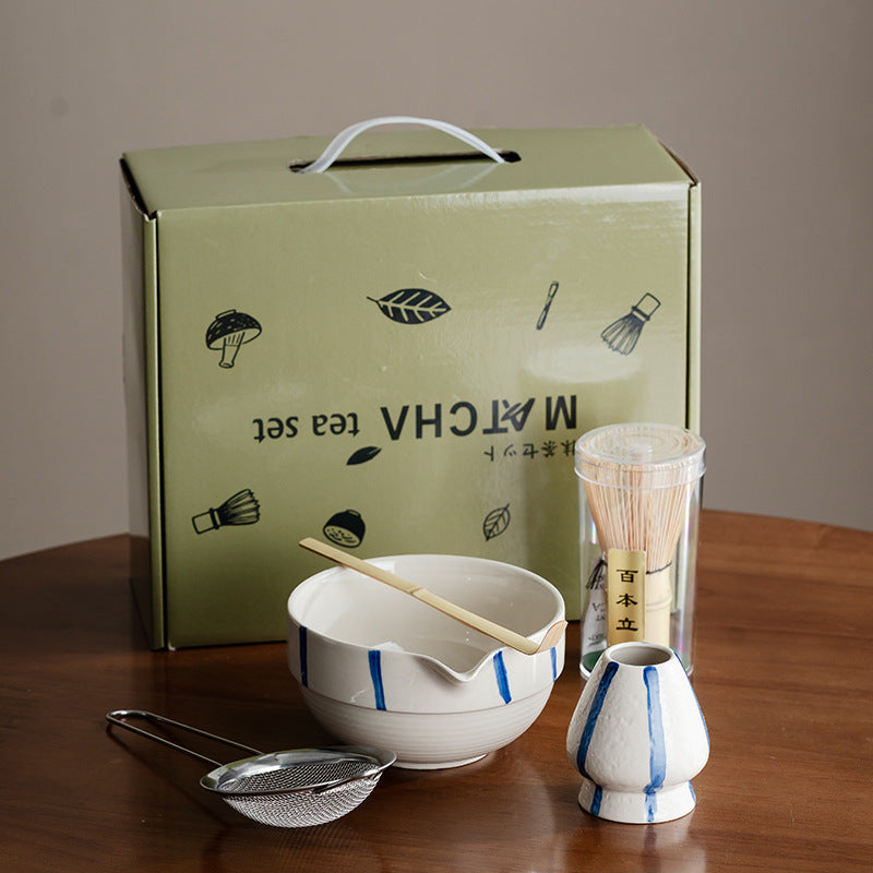 Large Japanese style matcha bowl hit matcha tool matcha brush dot tea bowl cute striped tea whisk utensils set