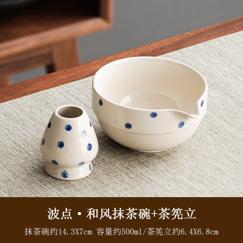 Large Japanese style matcha bowl hit matcha tool matcha brush dot tea bowl cute striped tea whisk utensils set