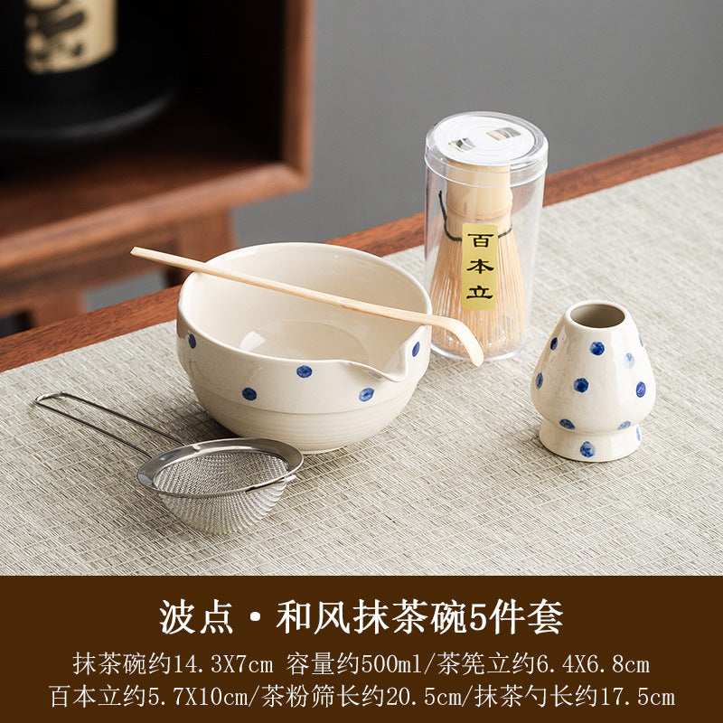 Large Japanese style matcha bowl hit matcha tool matcha brush dot tea bowl cute striped tea whisk utensils set