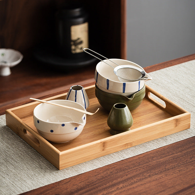 Large Japanese style matcha bowl hit matcha tool matcha brush dot tea bowl cute striped tea whisk utensils set