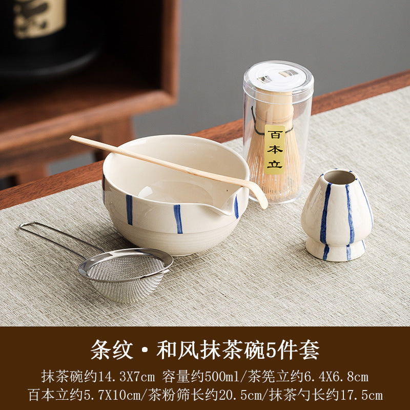 Large Japanese style matcha bowl hit matcha tool matcha brush dot tea bowl cute striped tea whisk utensils set