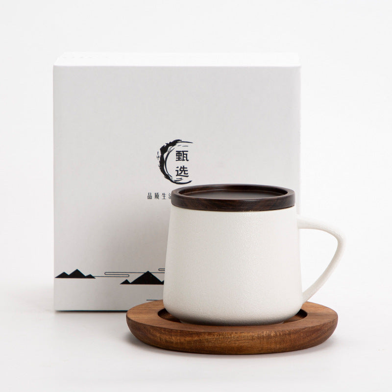 Ceramic Mug with Wooden Lid, Coaster & Gift Box