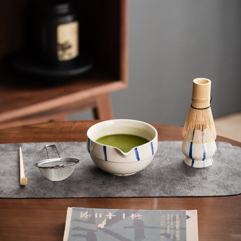 Large Japanese style matcha bowl hit matcha tool matcha brush dot tea bowl cute striped tea whisk utensils set