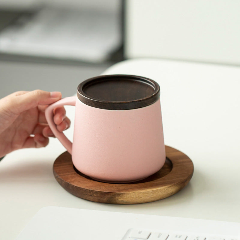 Ceramic Mug with Wooden Lid, Coaster & Gift Box