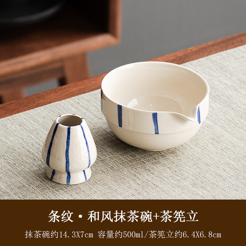Large Japanese style matcha bowl hit matcha tool matcha brush dot tea bowl cute striped tea whisk utensils set